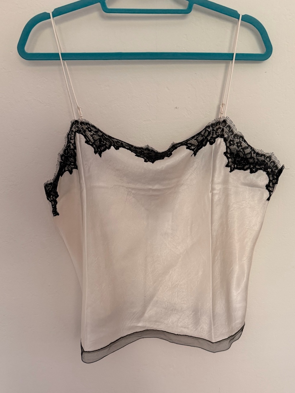 J. Crew White Silky Lace-Trim Camisole with Black Lace